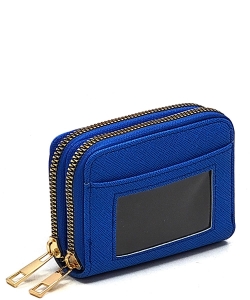 Saffiano Accordion Card Holder Double Zip Wallet SA014 BLUE
